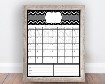 Digital Dry Erase Calendar - 16x20 Gray - Chevron Stripe - Calendar Message Center - JPEG Digital/Printable File