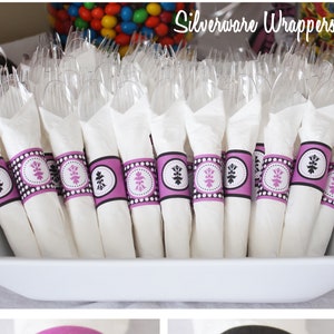 Printable Party Silverware Wrappers, Party Decor, Damask Party Printable (1) PDF File, You Print