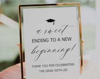 Sweet Ending To a New Beginning Sign, Printable Graduation Sign, Candy Bar, Party Decor, Graduation Party Printable (1) JPEG File, You Print