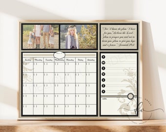 Digital Dry Erase Calendar  - 16x20 Blank Tan Damask Everyday Message Center (JPEG Digital File) - Instant Download - You Print - You Frame