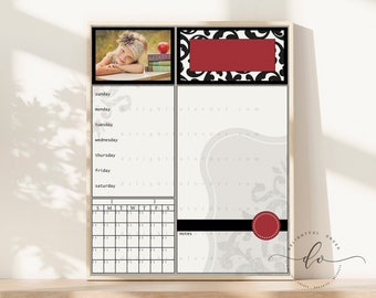 16x20 Red Damask Child Message Center, Homework Board, Digital Dry Erase, Organizer, Digital File, Instant Download, You Print, You Frame