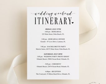 Wedding Weekend Itinerary Card