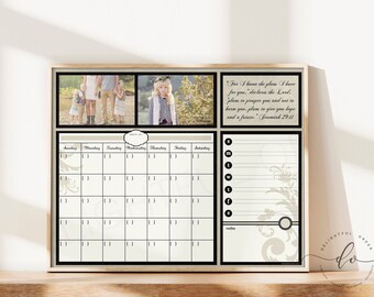 Digital Dry Erase Calendar  - 16x20 Tan Damask Scripture Message Center (JPEG Digital File) - Instant Download - You Print - You Frame