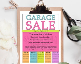 Editable and Printable Garage Sale Flyer - (1) PDF File - Instant Digital Download
