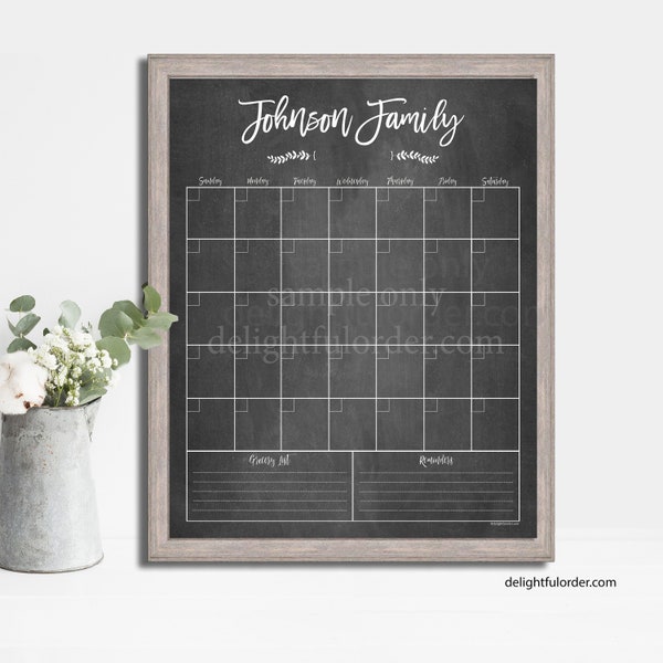 Digital Custom Farmhouse Calendar  - 16x20 Custom Last Name - Dry Erase Calendar - JPEG Digital/Printable File  -  You Print