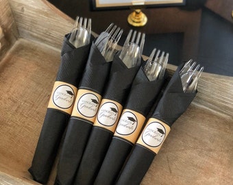 Printable Congrats Graduate, Gold & Black, Party Silverware Wrappers, Grad Party Decor, Graduation Party Printable (1) PDF File, You Print