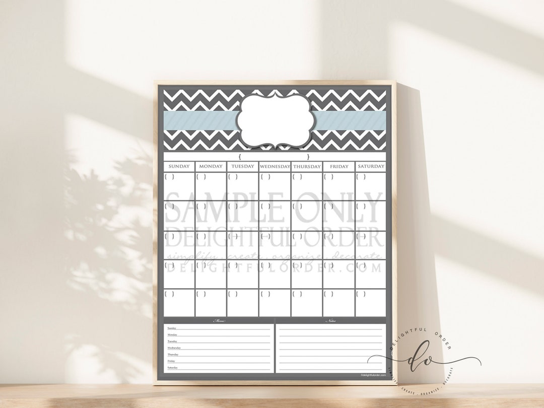 Digital Dry Erase Calendar 16x20 Blue Chevron Stripe Calendar Message