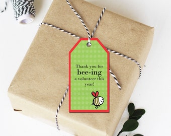 Volunteer Bee Thank You Tags, PDF, Instant Download, Printable File