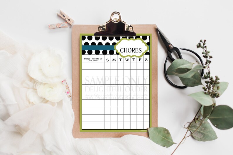 Green Chore Chart - PDF File - Instant Digital Download - Etsy