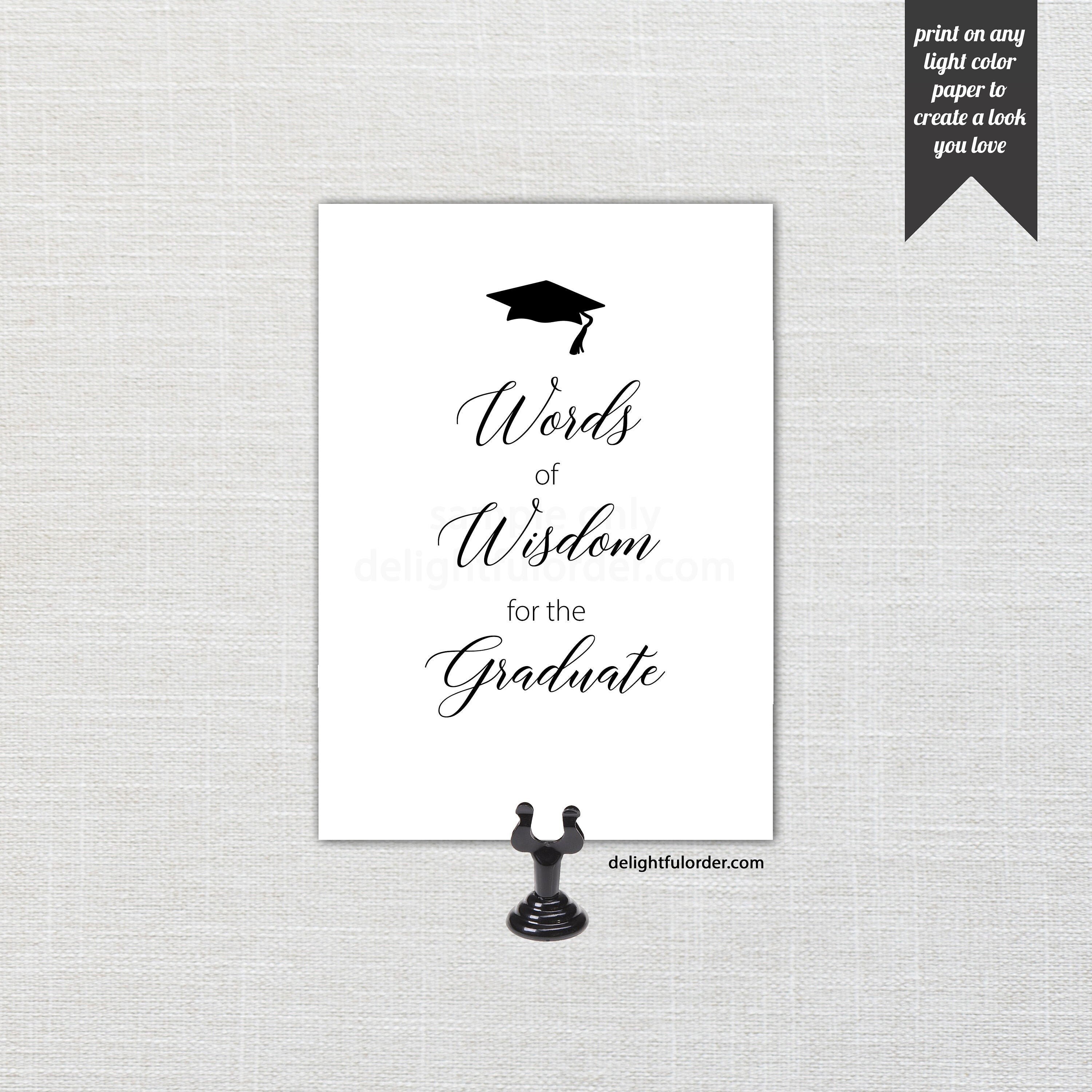 Printable Graduation Words of Wisdom Sign 5 x 7 JPEG file | Etsy