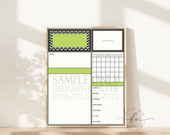 Calendario digital de borrado en seco - 16x20 Green Chevron Child Message Center también (archivo digital JPEG) - Descarga instantánea - Usted imprime - Usted enmarca