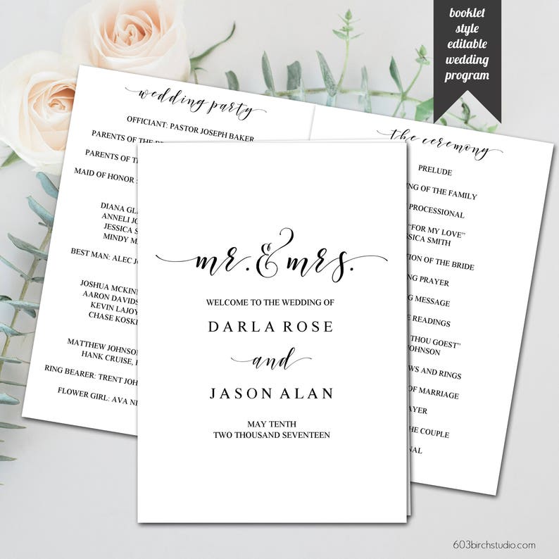 Editable Booklet Style Wedding Program Elegant Modern Etsy