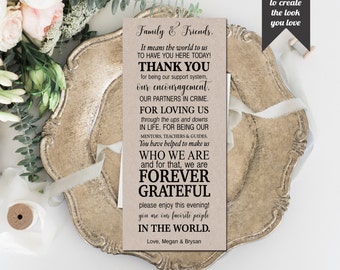 Editable Thank You Place Cards, Elegant, Typography Printable Template, DIY Wedding, PDF, Instant Download - Editable Printable File