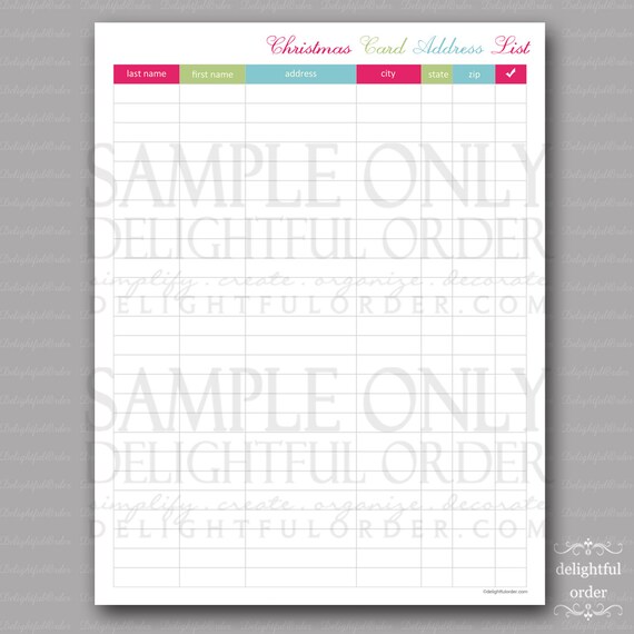 christmas card address list pdf printable file instant digital download christmas card addresses list