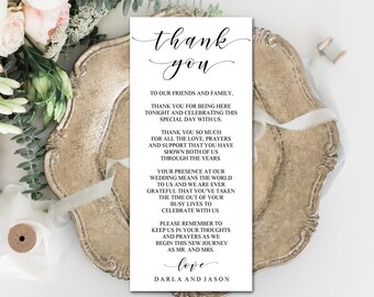 Editable Thank You Place Cards, Elegant, Modern Design, Printable Template, DIY Wedding, PDF, Instant Download - Editable Printable File