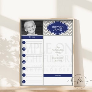Digital Dry Erase Calendar - 16x20 Custom Blue Child Message Center - 16x20 JPEG Digital/Printable File -  You Print