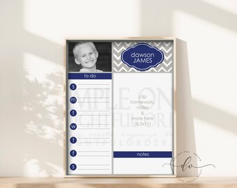 Digital Dry Erase Calendar - 16x20 Custom Blue Child Message Center - 16x20 JPEG Digital/Printable File -  You Print