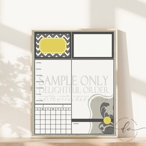 Digital Dry Erase Calendar 11x14 Yellow Chevron Child Message Center JPEG Digital File Instant Download You Print You Frame image 1