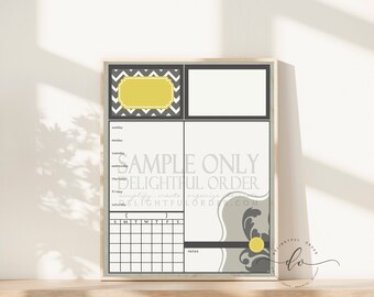 Digital Dry Erase Calendar  - 11x14 Yellow Chevron Child Message Center (JPEG Digital File) - Instant Download - You Print - You Frame