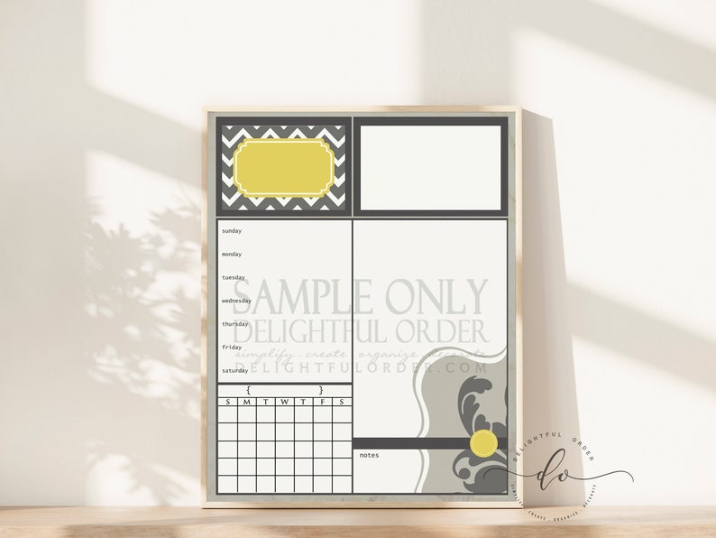 Digital Dry Erase Calendar 11x14 Yellow Chevron Child Message Center JPEG Digital File Instant Download You Print You Frame image 1