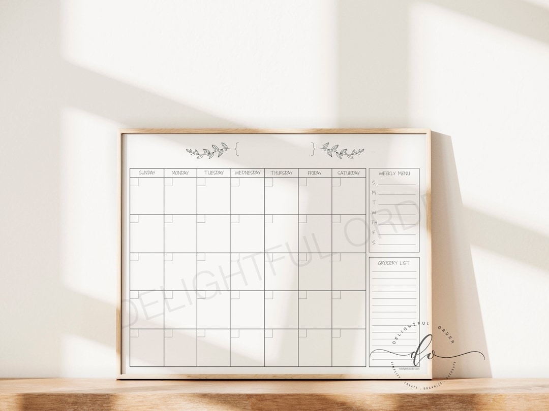 Digital Dry Erase Calendar 16x20 White & Gray Farmhouse Calendar JPEG