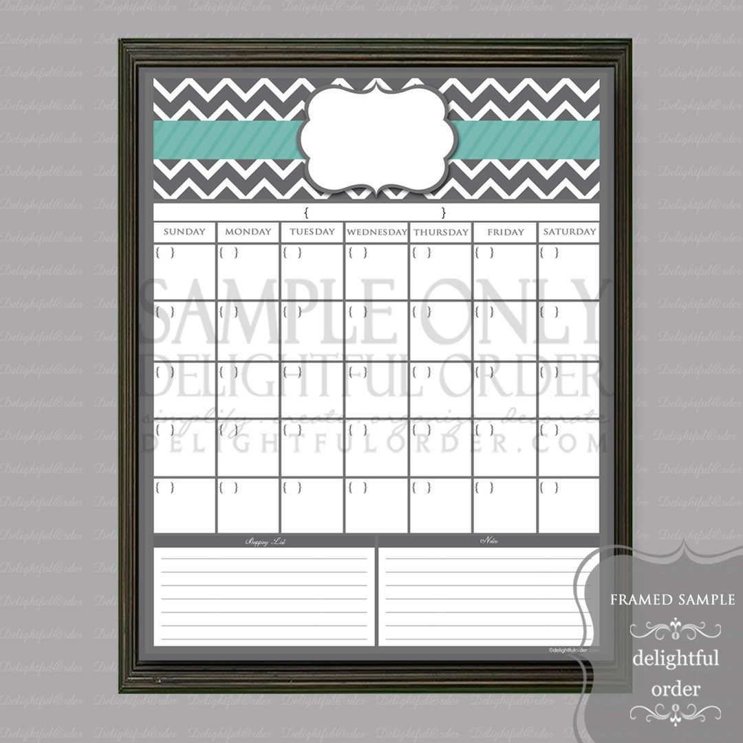 Digital Dry Erase Calendar 16x20 Teal Chevron Calendar Etsy
