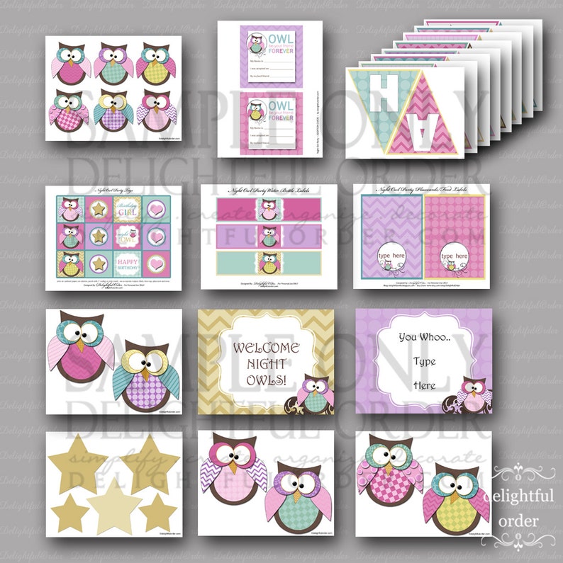 Night Owl Birthday Party Printables 19 PDF Printable Files | Etsy