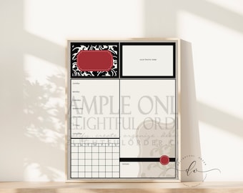 Digital Dry Erase Calendar - 11x14 Red Damask Child Message Center (JPEG Digital File) - Instant Download - You Print - You Frame