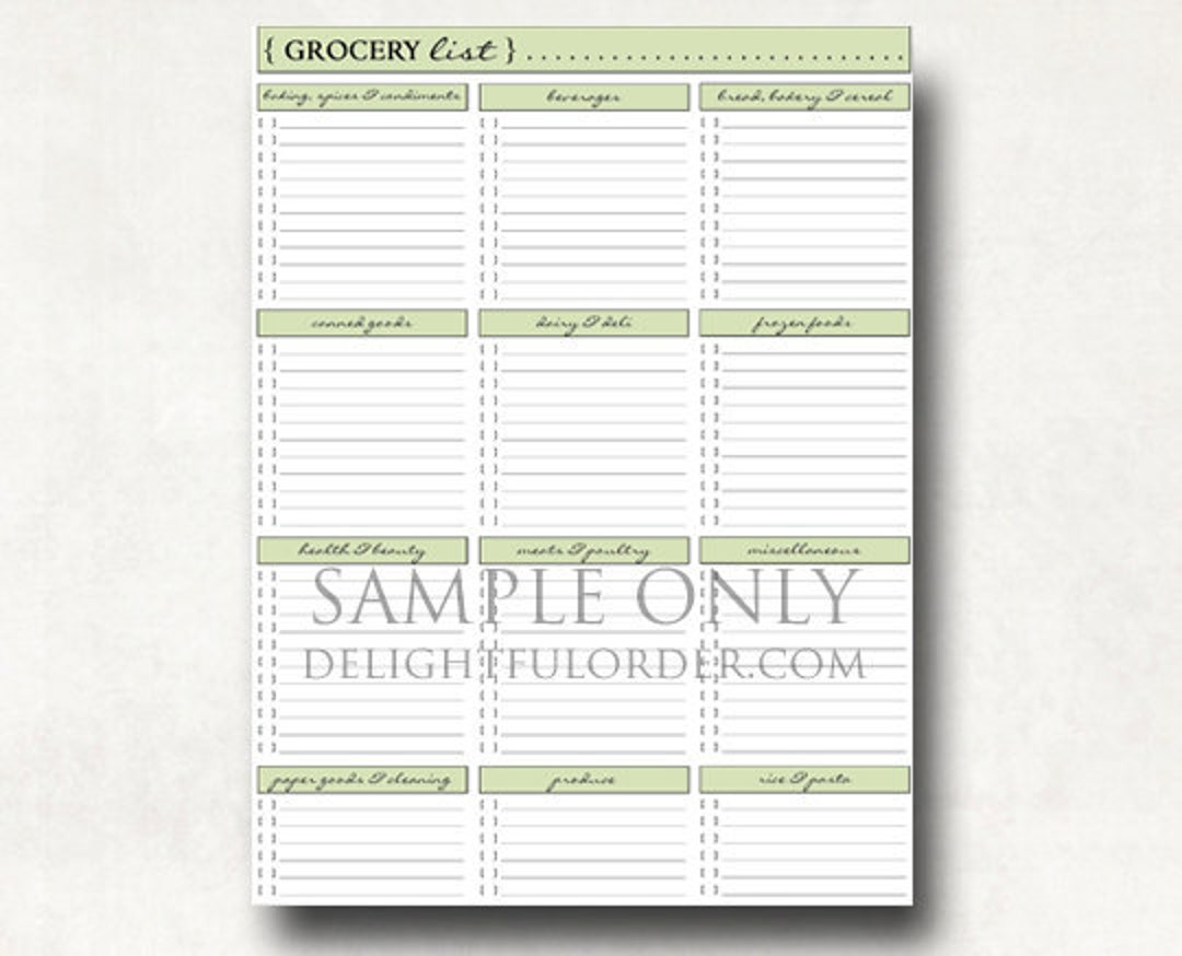 Grocery Shopping List PDF Printable File - Instant Digital Download - Etsy