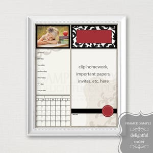 16x20 Red Damask Child Message Center, Homework Board, Digital Dry Erase, Organizer, Digital File, Instant Download, You Print, You Frame image 2