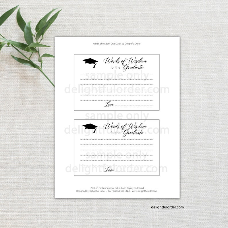 Printable Graduation Words of Wisdom Cards 4x6 Wisdom Card - Etsy