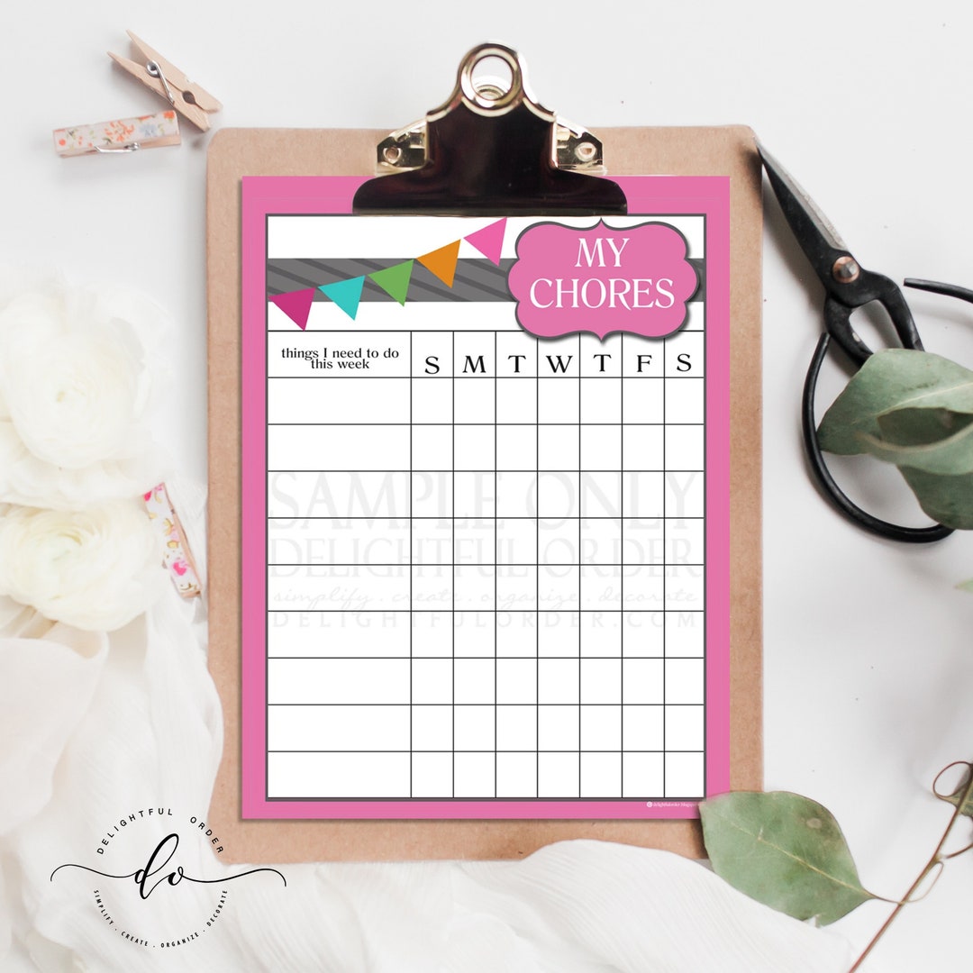 Pennant Banner Girl Chore Chart PDF File Instant Digital Download - Etsy
