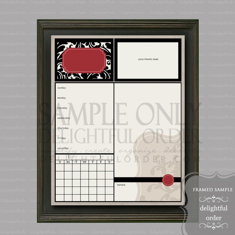 Digital Dry Erase Calendar 11x14 Red Damask Child Message Etsy