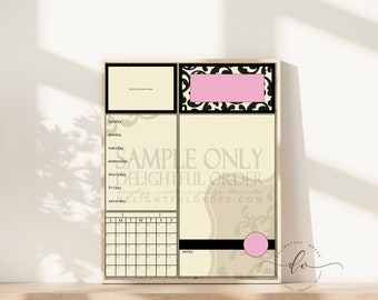 Digital Dry Erase Calendar  - 16x20 Pink Damask Child Message Center (JPEG Digital File) - Instant Download - You Print - You Frame