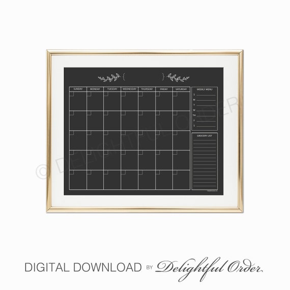 Printable Dry Erase Calendar Chalkboard Template Instant Download