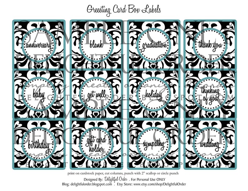 Greeting Card Box Labels PDF Printable File Instant Etsy