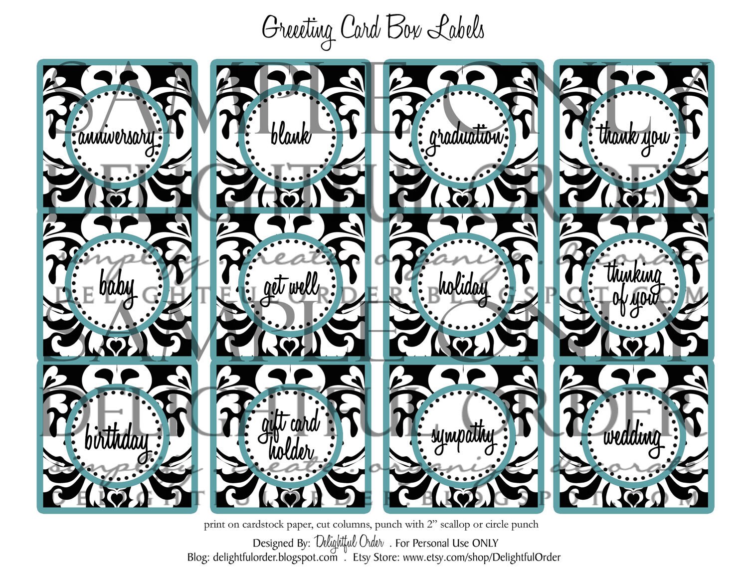 Greeting Card Box Labels PDF Printable File Instant Etsy