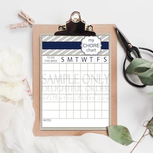 Tan & Blue Chore Chart  - PDF File - Instant Digital Download