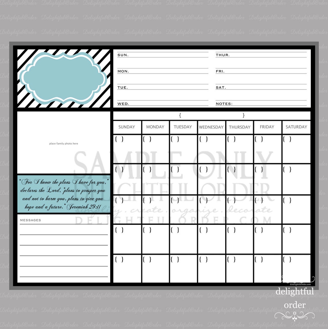Digital Dry Erase Calendar 16x20 Blue Scripture Family Message Etsy