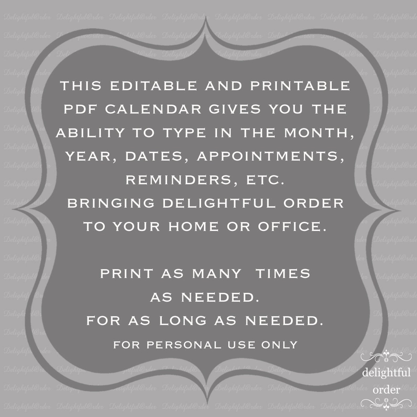 Editable Monthly Calendar 1 PDF Printable File Instant - Etsy