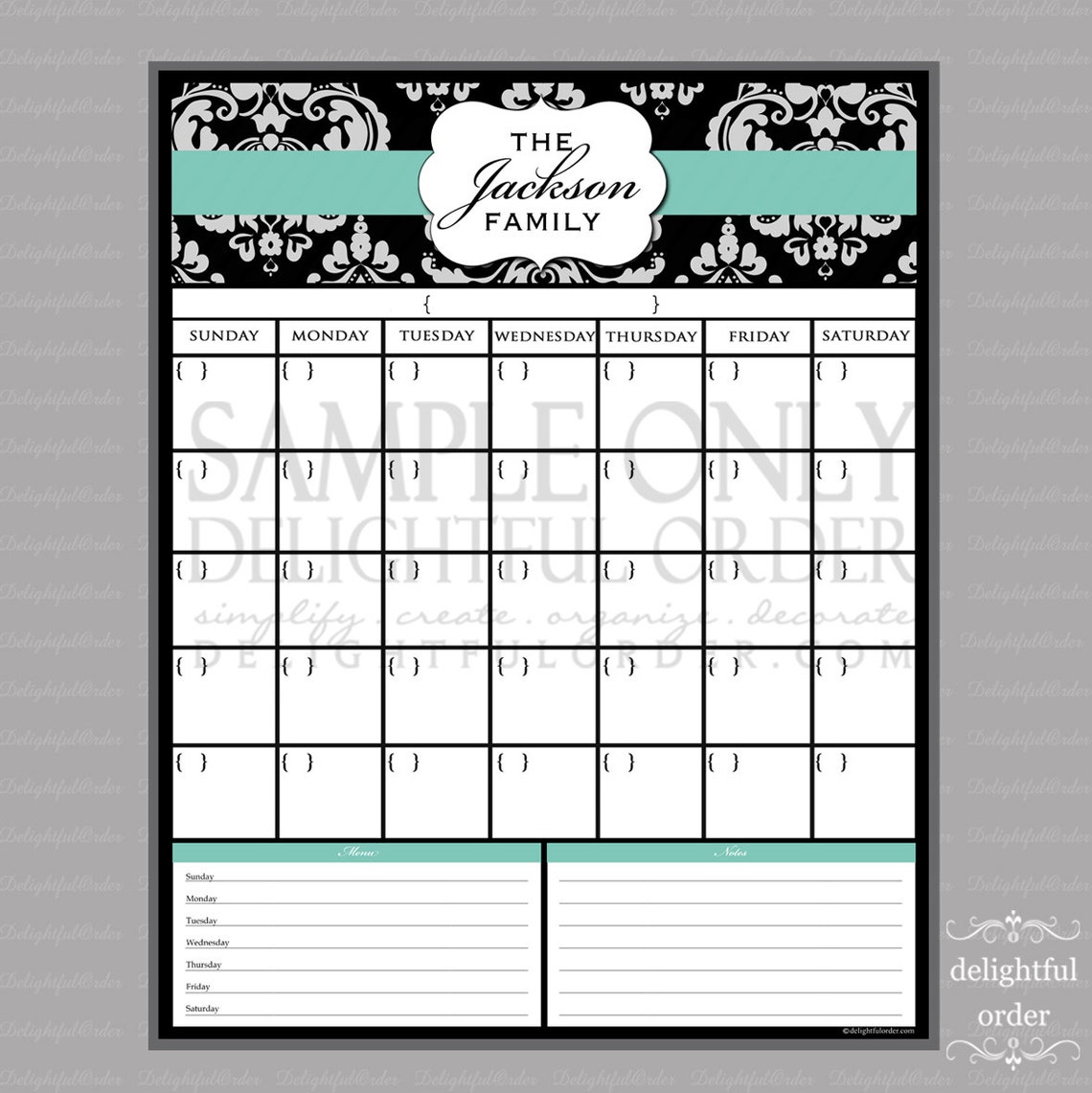 Digital Dry Erase Calendar 16x20 Custom Damask Calendar Etsy