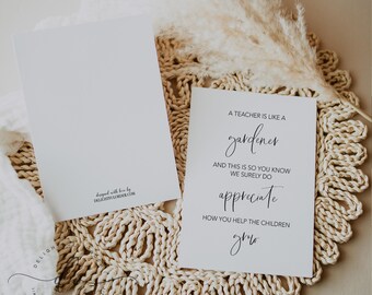 Teacher Appreciation Card, Thank You Printable Greeting Card, 5x7 Folded Card, (1) PDF, Instant Download, Printable File