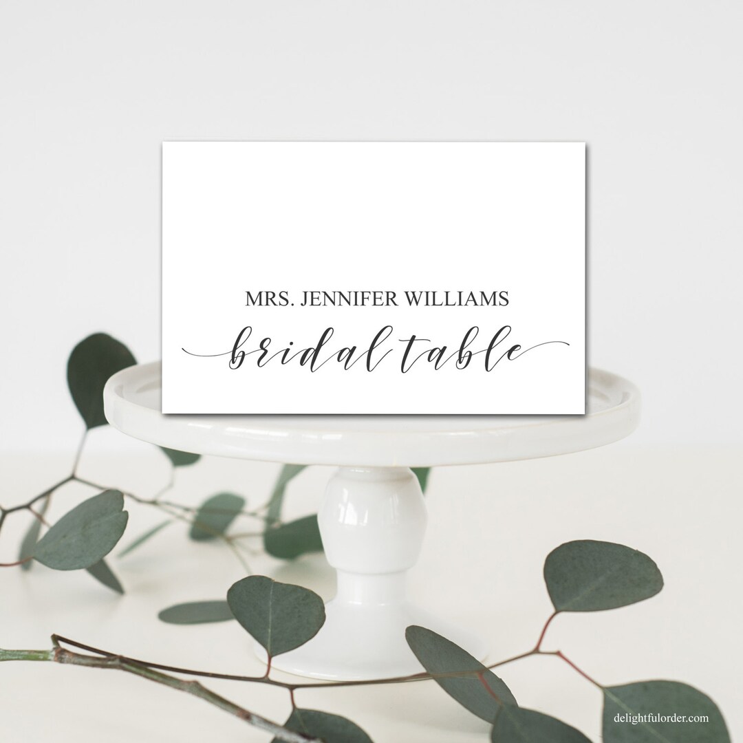 Editable Bridal Table Place Cards, Tent Fold Table Setting Name Cards