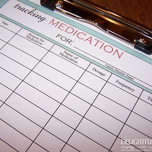 Tracking Medication Chart PDF Printable File Instant Digital Download image 1