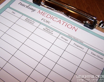 Tracking Medication Chart PDF Printable File - Instant Digital Download