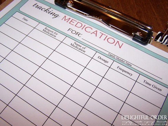 tracking medication chart pdf printable file instant digital etsy