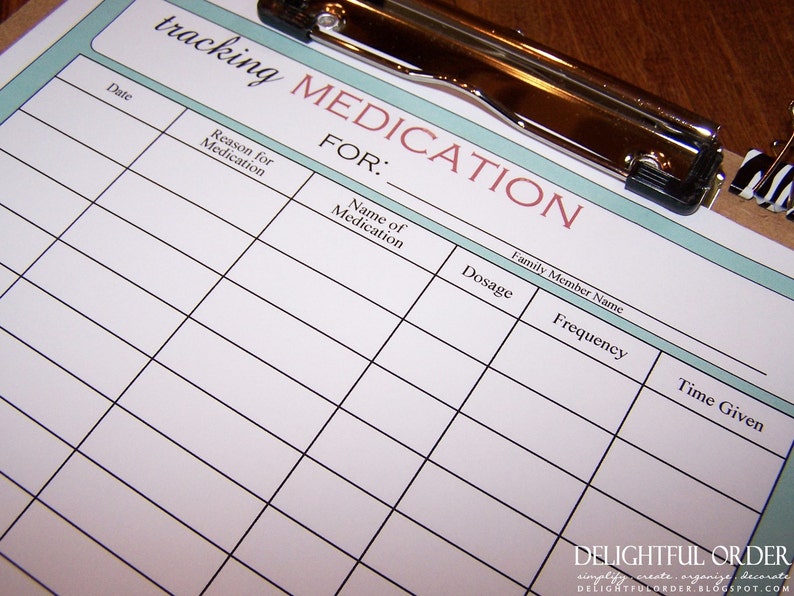 Tracking Medication Chart PDF Printable File Instant Digital Download image 1