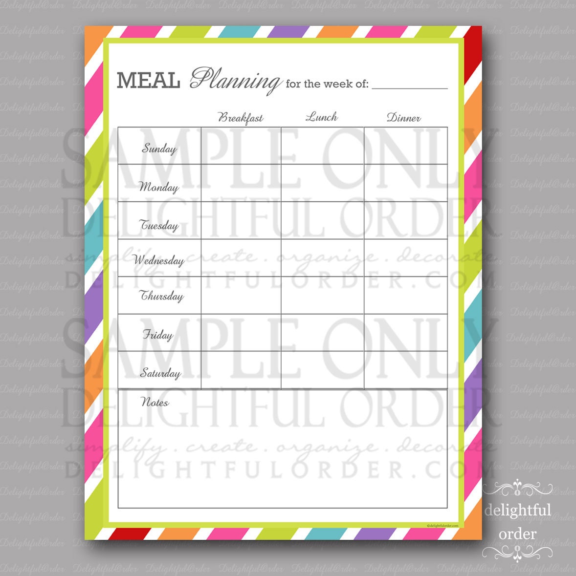 Colorful Weekly Meal Planning Form PDF Printable File | Etsy