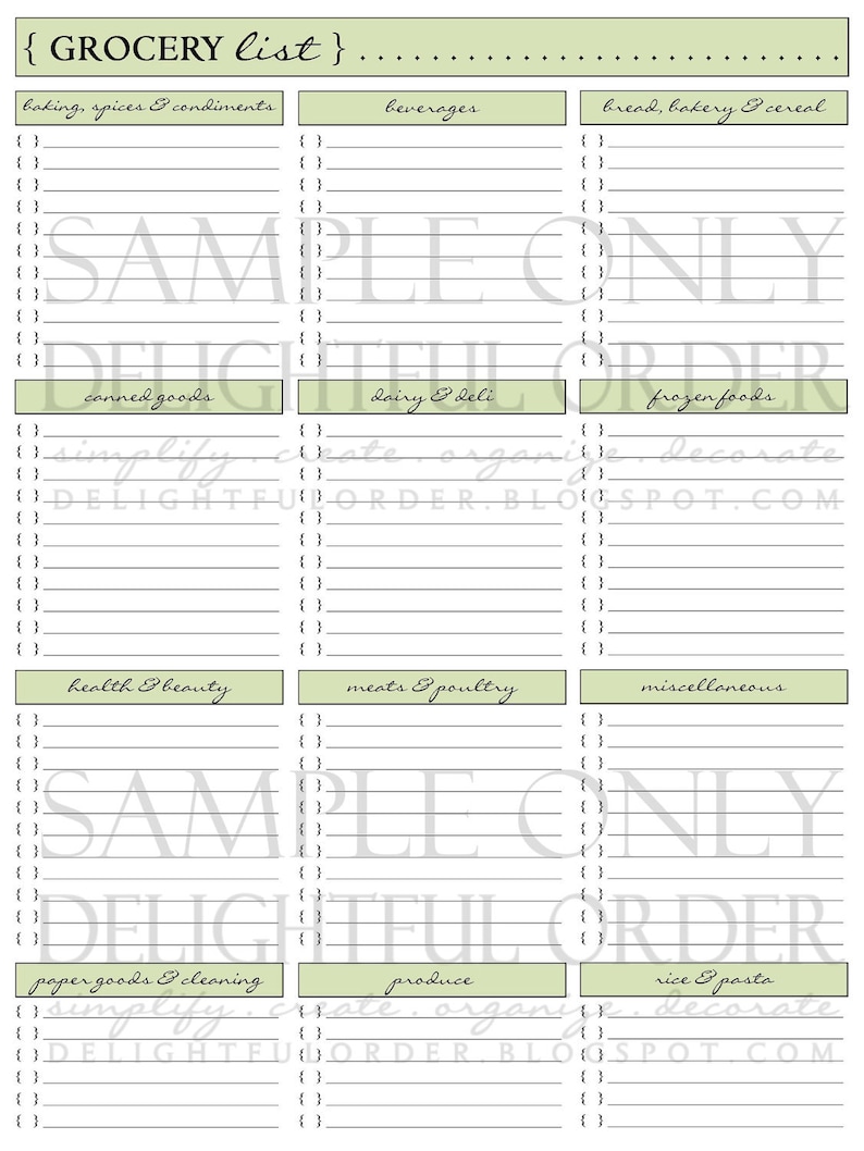 grocery shopping list pdf printable file instant digital