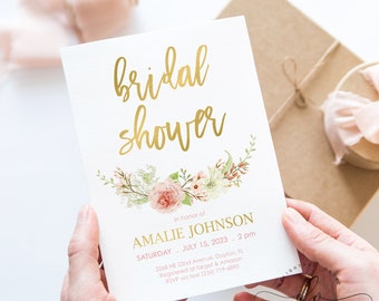 Floral Gold Bridal Shower Invitation - Custom Invitation